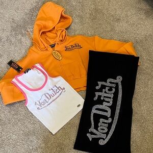 Von Dutch cropped Hoodie, Tank w: rhinestones & sweatpants w/ rhinestones bundle
